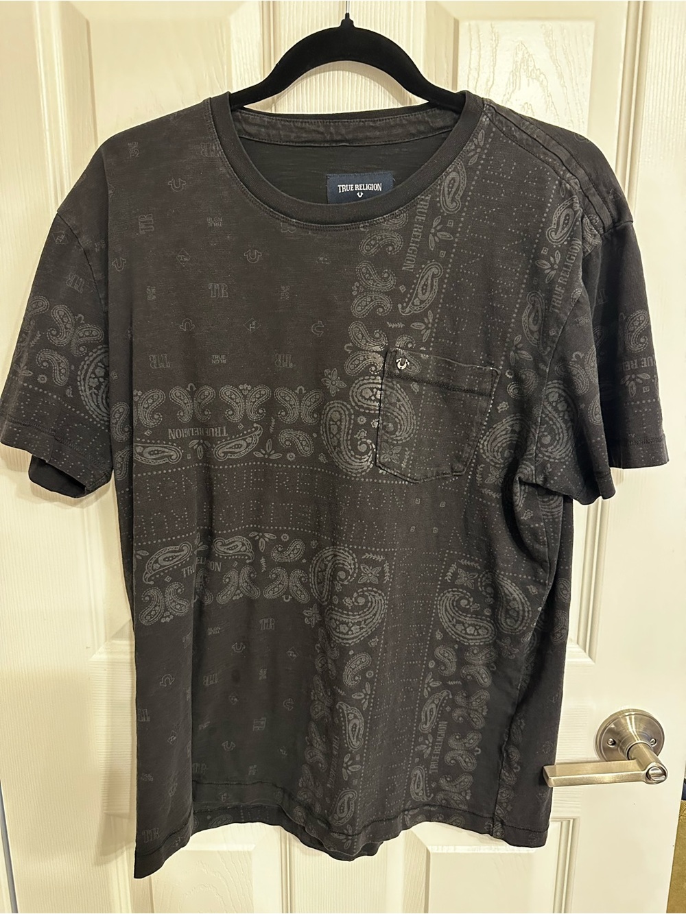 True Religion Black Paisley Pocket Tee with True logo Detail